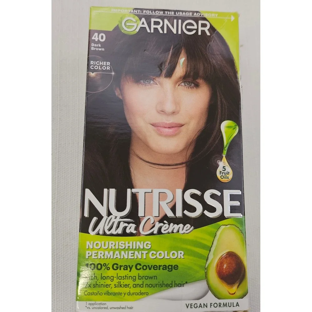 Garnier Nutrisse Ultra Hair Color 40 Dark Brown Nourishing Vegan Formula 2 Boxes